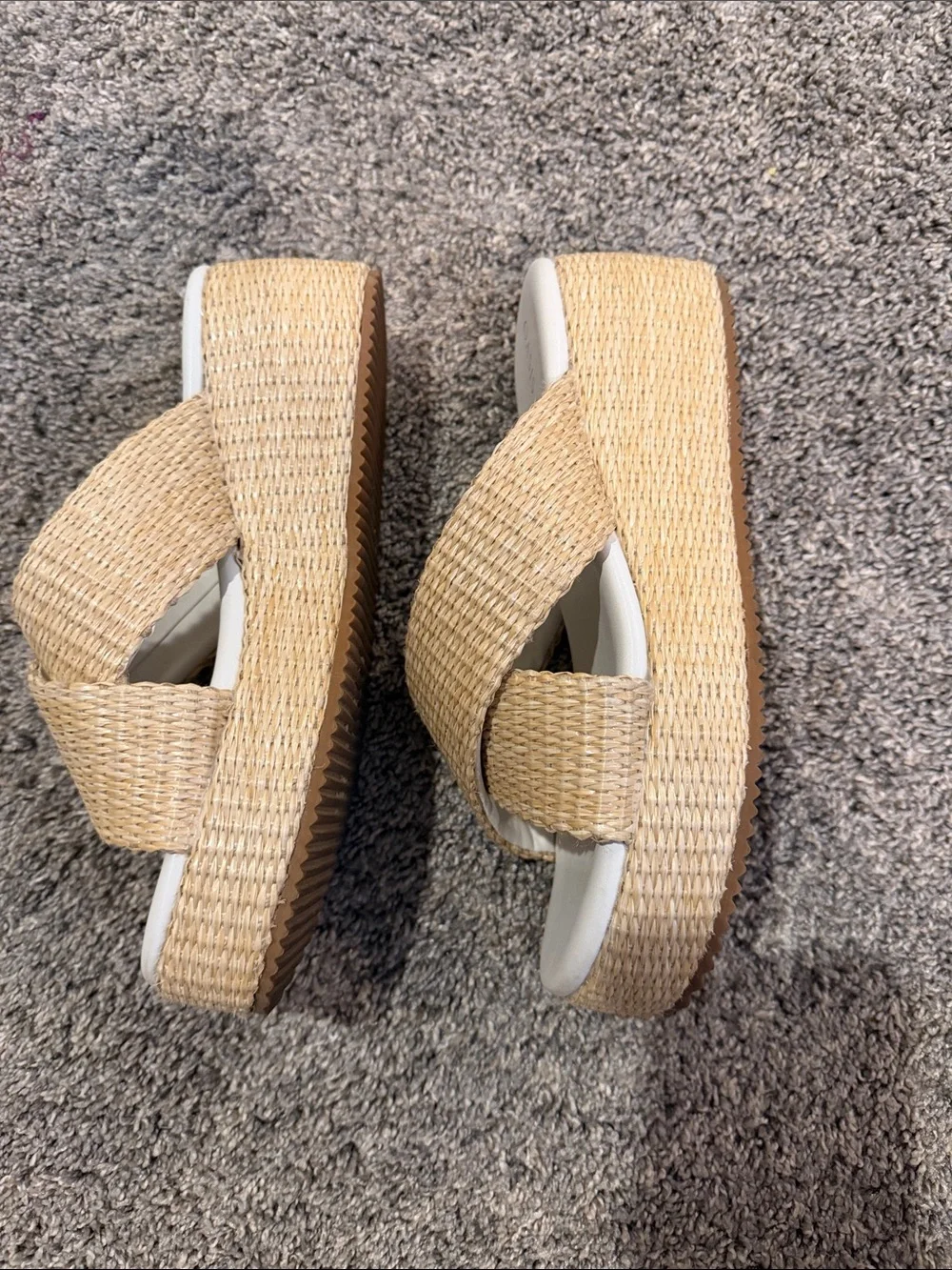 Oasis Society Natural Beige Woven Platform Slide Sandals